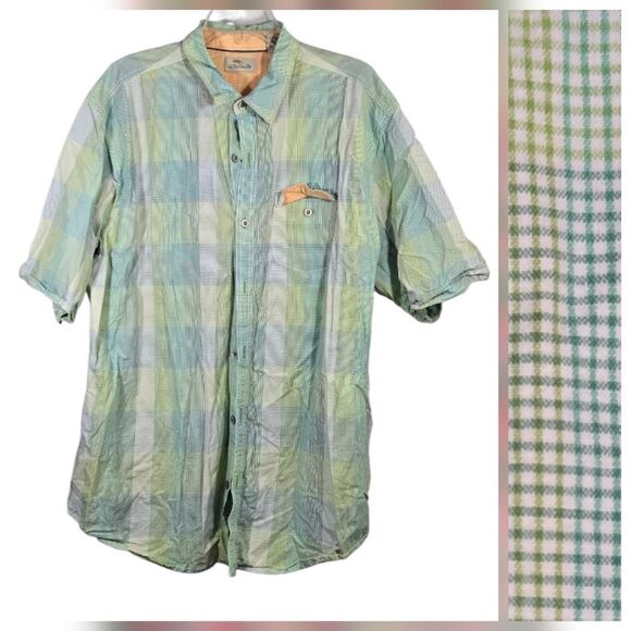 Bob Timberlake Short Sleeve Green Plaid Button-Down Casual Shirt XL Pocket Men's - Picture 1 of 11